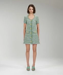 Self-portrait NEW ARRIVALS Green Boucle Mini Dress