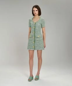 Self-portrait NEW ARRIVALS Green Boucle Mini Dress