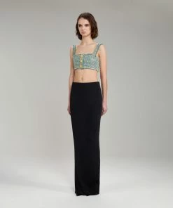 Self-portrait Green Boucle Cropped Top
