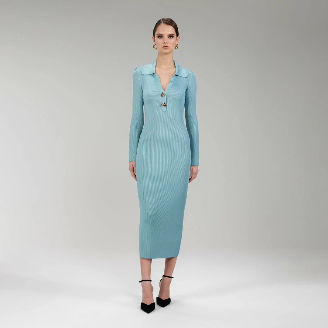 Self-portrait Ribbed Knit Midi Dress