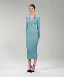 Self-portrait Ribbed Knit Midi Dress