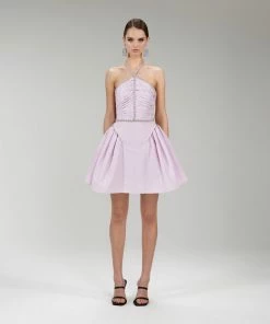 Self-portrait READY TO WEAR Lilac Taffeta Diamante Trim Mini Dress