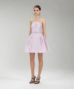 Self-portrait READY TO WEAR Lilac Taffeta Diamante Trim Mini Dress