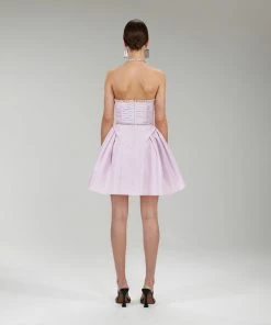 Self-portrait READY TO WEAR Lilac Taffeta Diamante Trim Mini Dress