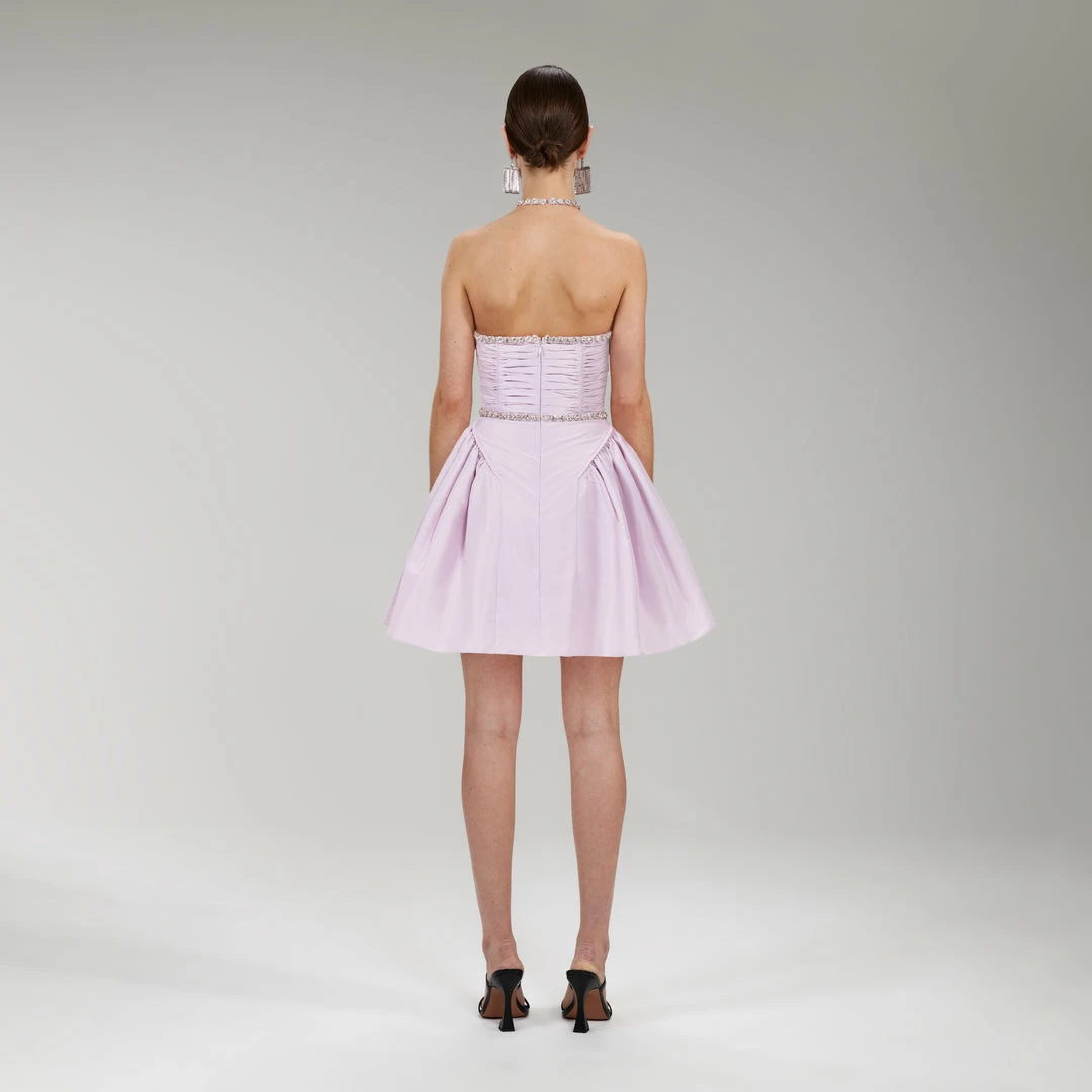 Self-portrait READY TO WEAR Lilac Taffeta Diamante Trim Mini Dress
