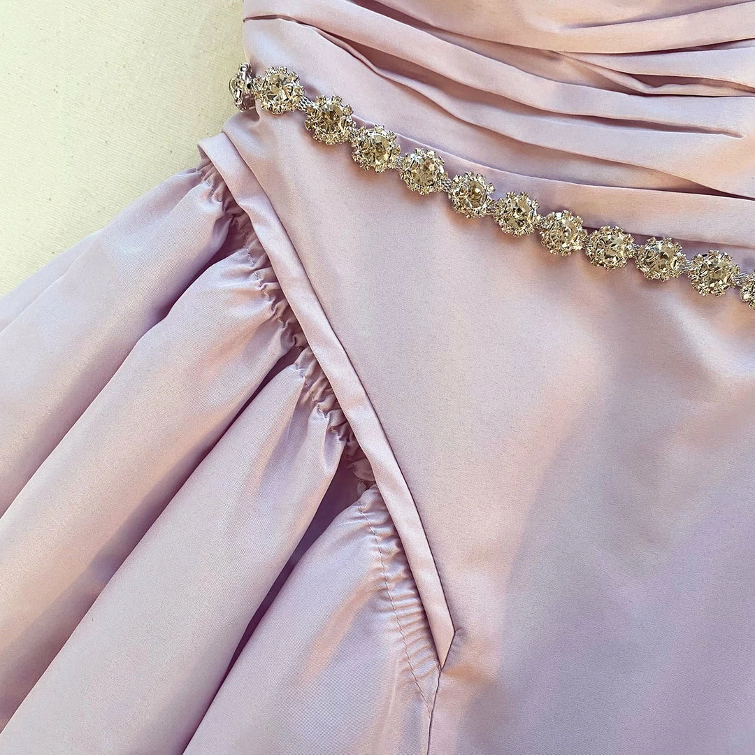 Self-portrait READY TO WEAR Lilac Taffeta Diamante Trim Mini Dress