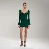 Self-portrait Dark Green Inserted Lace Ribbed Knit Mini Dress