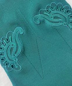 Self-portrait Dark Green Inserted Lace Ribbed Knit Mini Dress