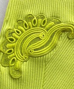 Self-portrait Lime Inserted Lace Ribbed Knit Mini Dress READY TO WEAR
