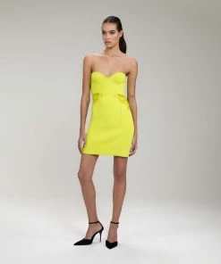 Self-portrait Lime Inserted Lace Ribbed Knit Mini Dress READY TO WEAR