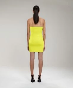 Self-portrait Lime Inserted Lace Ribbed Knit Mini Dress READY TO WEAR