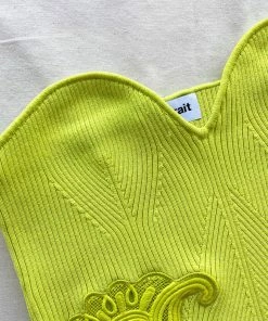 Self-portrait Lime Inserted Lace Ribbed Knit Mini Dress READY TO WEAR