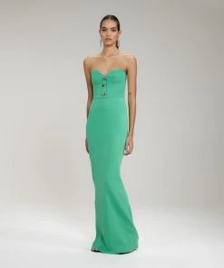 Self-portrait Green Strapless Ribbed Knit Top NEW ARRIVALS