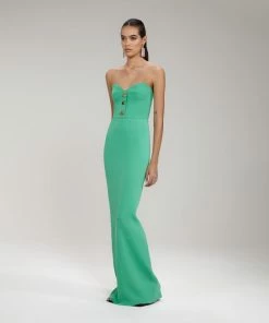 Self-portrait Green Strapless Ribbed Knit Top NEW ARRIVALS