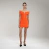 Self-portrait READY TO WEAR Orange Inserted Lace Ribbed Knit Mini Dress