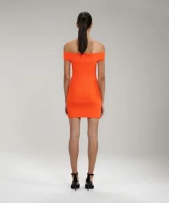 Self-portrait READY TO WEAR Orange Inserted Lace Ribbed Knit Mini Dress