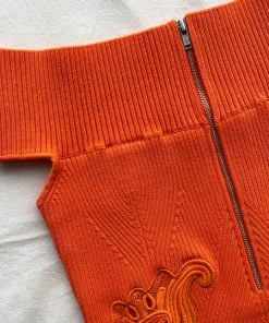 Self-portrait READY TO WEAR Orange Inserted Lace Ribbed Knit Mini Dress