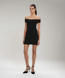 Self-portrait NEW ARRIVALS Black Inserted Lace Ribbed Knit Mini Dress