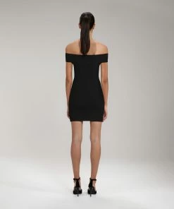 Self-portrait NEW ARRIVALS Black Inserted Lace Ribbed Knit Mini Dress