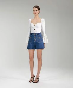 Self-portrait READY TO WEAR White Ribbed Knit Cardigan