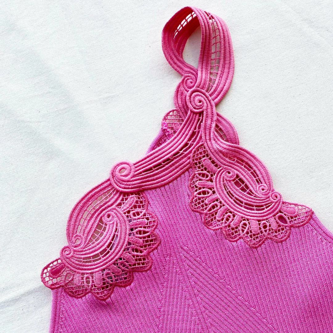 Self-portrait Pink One Shoulder Ribbed Knit Mini Dress READY TO WEAR