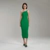 Self-portrait Bright Green One Shoulder Ribbed Knit Midi Dress NEW ARRIVALS