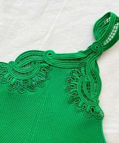 Self-portrait Bright Green One Shoulder Ribbed Knit Midi Dress NEW ARRIVALS