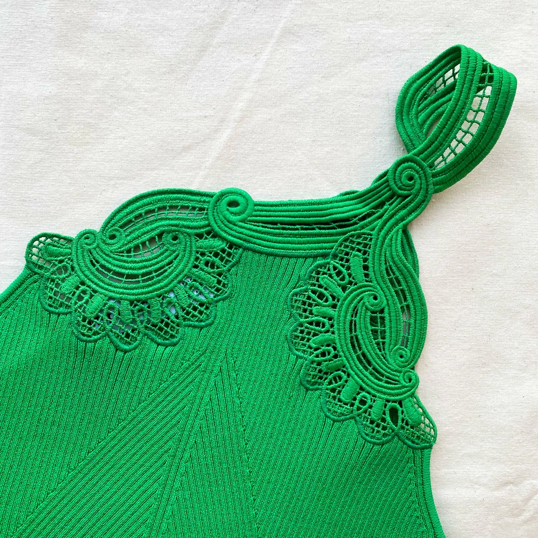 Self-portrait Bright Green One Shoulder Ribbed Knit Midi Dress NEW ARRIVALS