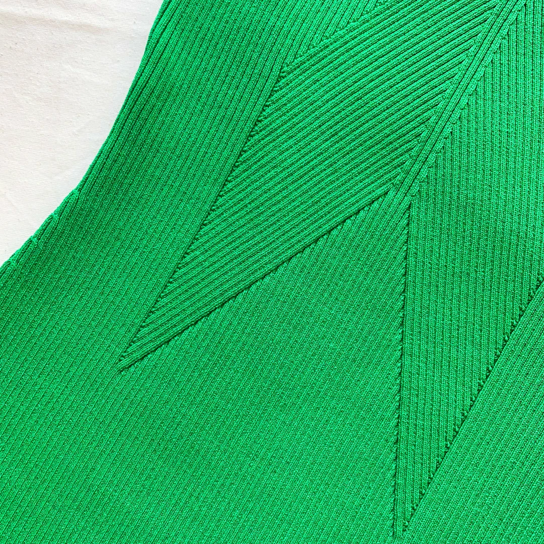 Self-portrait Bright Green One Shoulder Ribbed Knit Midi Dress NEW ARRIVALS