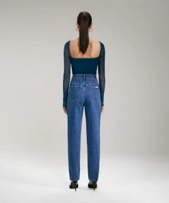 Self-portrait NEW ARRIVALS Green Shirred Powermesh Top