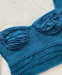 Self-portrait NEW ARRIVALS Green Shirred Powermesh Top