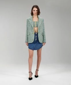 Self-portrait Green Boucle Oversized Blazer READY TO WEAR