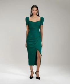 Self-portrait Dark Green Iris Midi Dress NEW ARRIVALS