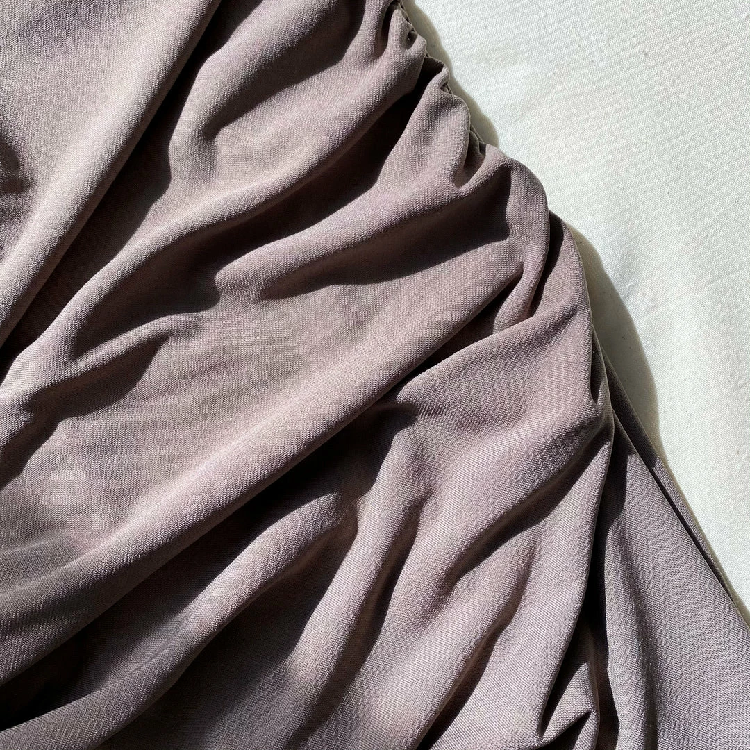 Self-portrait READY TO WEAR Taupe Jersey One Shoulder Ruched Midi Dress