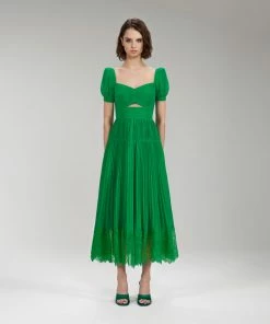 Self-portrait Bright Green Chiffon Cut Out Midi Dress