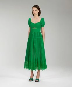 Self-portrait Bright Green Chiffon Cut Out Midi Dress