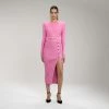 Self-portrait Pink Viscose Ribbed Knit Midi Dress