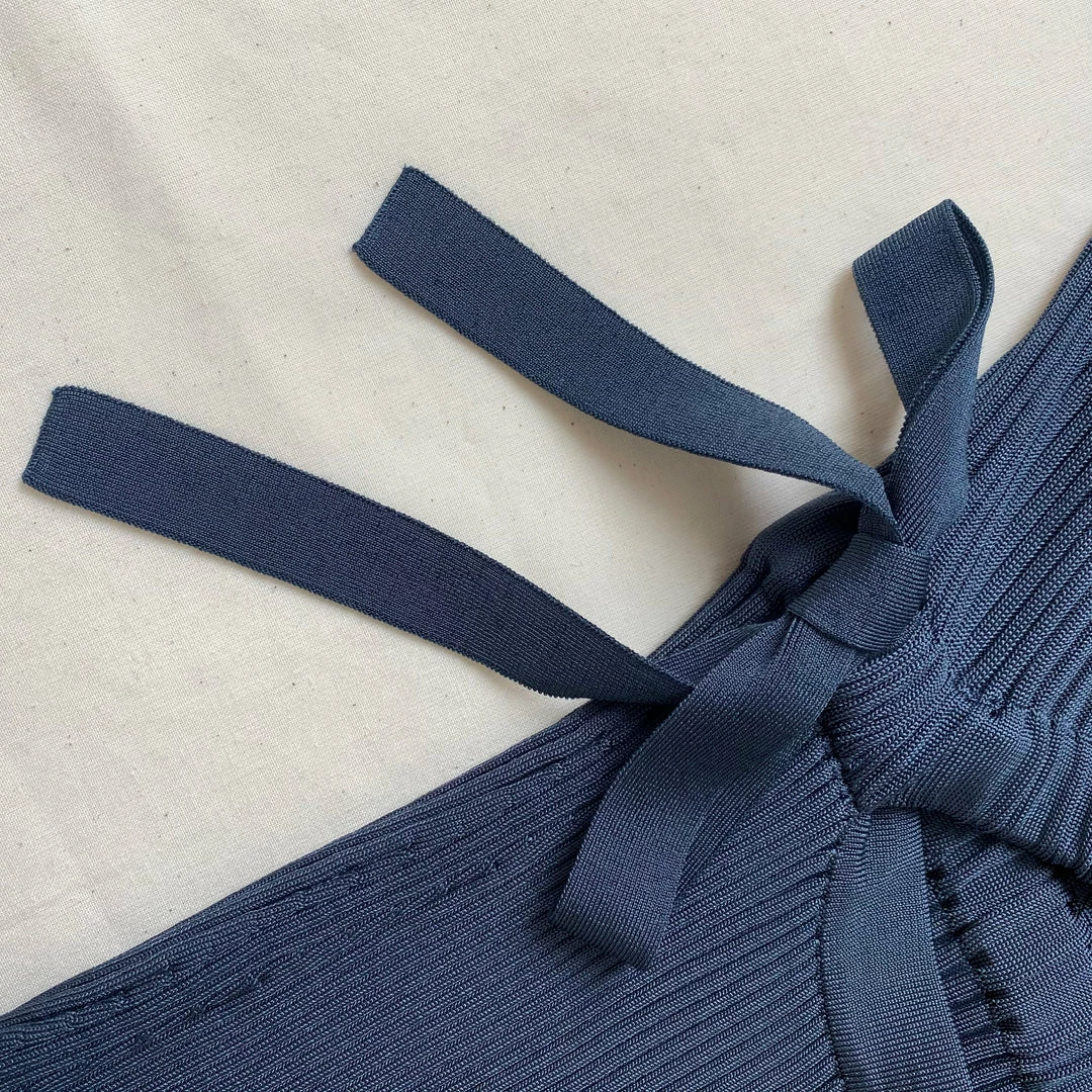 Self-portrait Slate Viscose Ribbed Knit Midi Dress