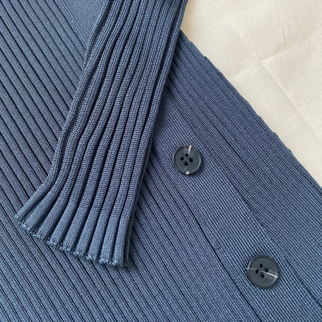 Self-portrait Slate Viscose Ribbed Knit Midi Dress