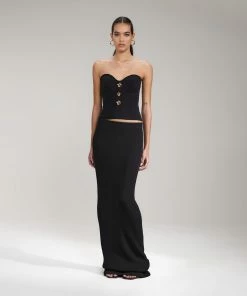 Self-portrait Black Column Maxi Knit Skirt