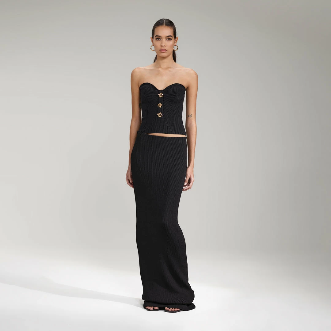 Self-portrait Black Column Maxi Knit Skirt