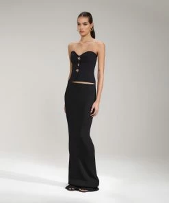 Self-portrait Black Column Maxi Knit Skirt