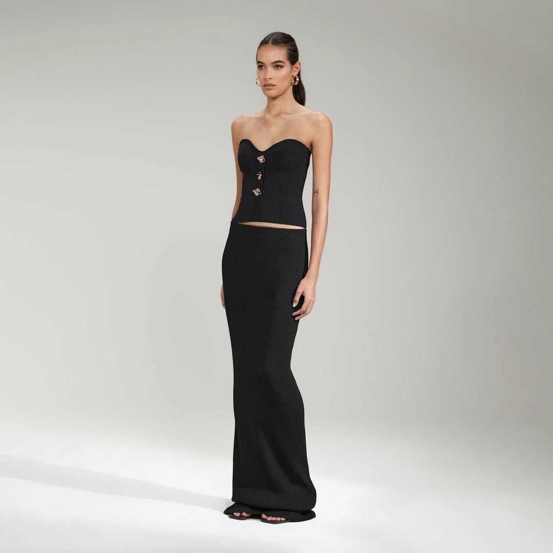 Self-portrait Black Column Maxi Knit Skirt