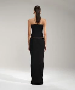 Self-portrait Black Column Maxi Knit Skirt