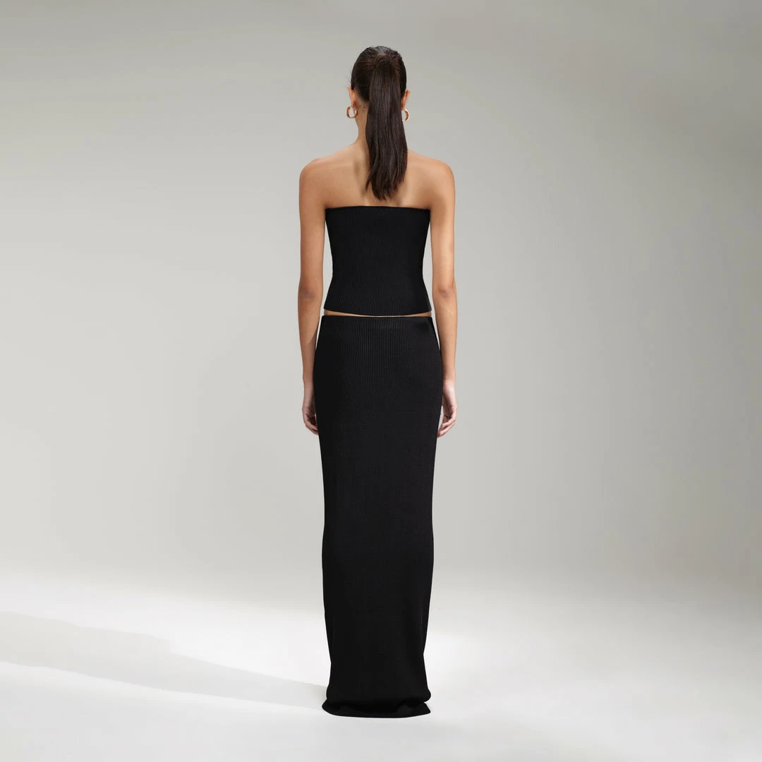 Self-portrait Black Column Maxi Knit Skirt