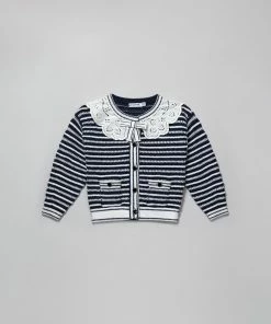 Self-portrait Navy Contrast Rope Knit Cardigan