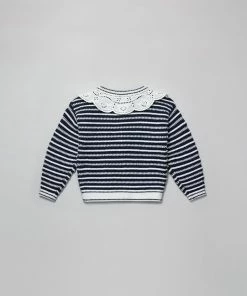 Self-portrait Navy Contrast Rope Knit Cardigan