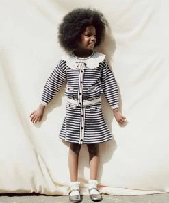 Self-portrait Navy Contrast Rope Knit Cardigan