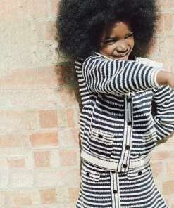 Self-portrait Navy Contrast Rope Knit Cardigan