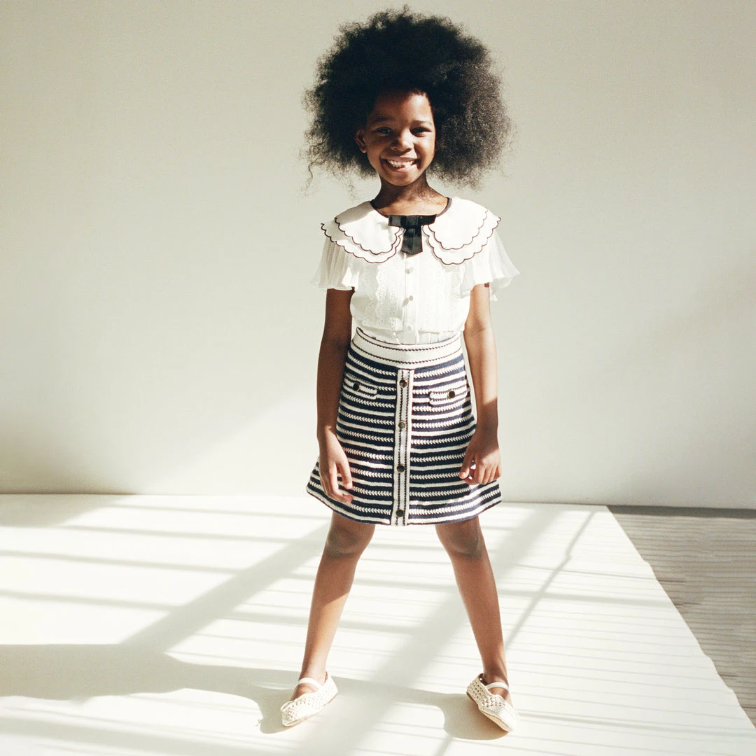 Self-portrait KIDS Navy Contrast Rope Knit Skirt